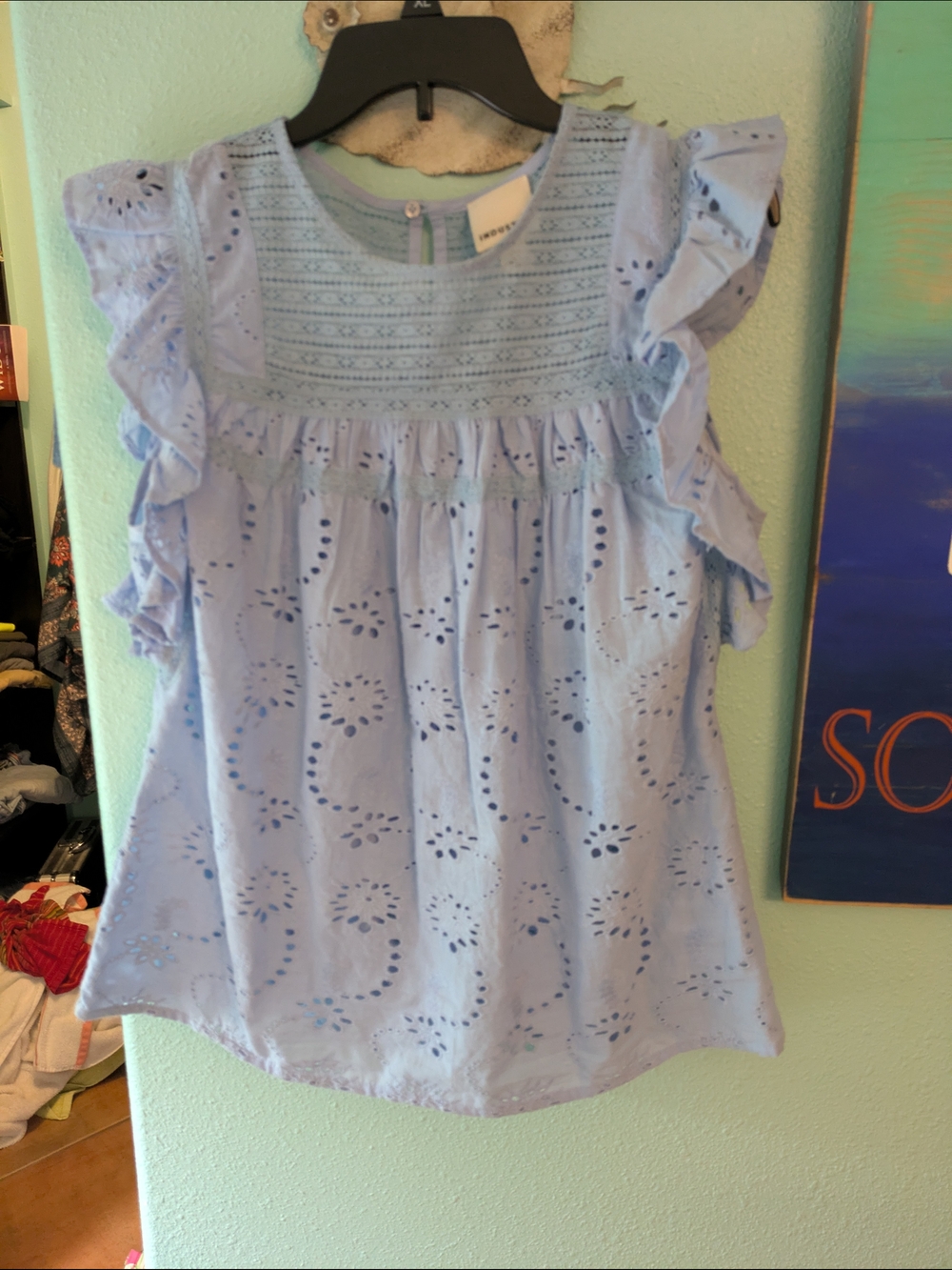 Light Blue Eyelet Ruffle Woman's Top